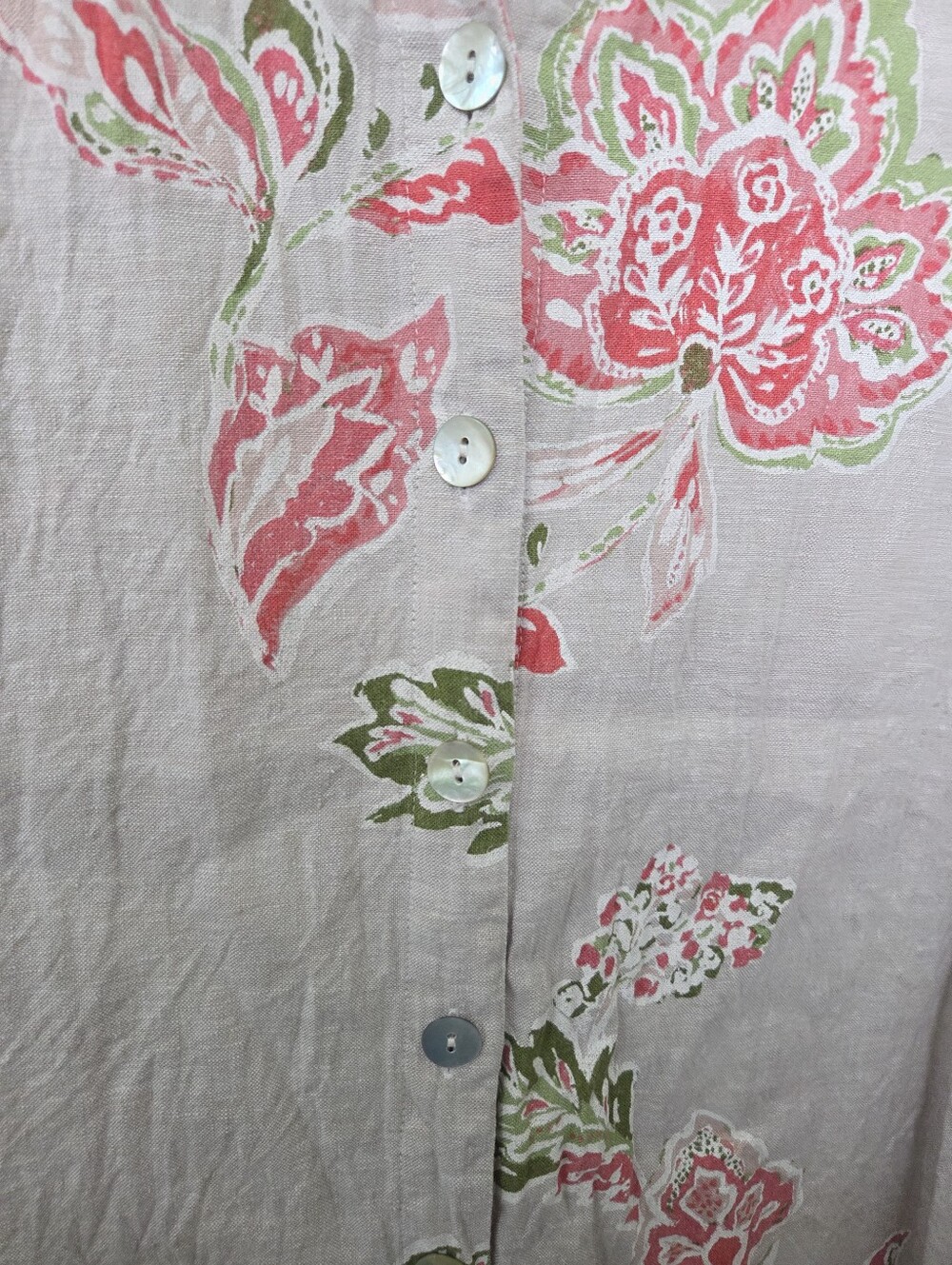 Habitat Beige Linen Cotton Floral Button-Front Midi Dress with Pink Accents XL - Picture 5 of 8